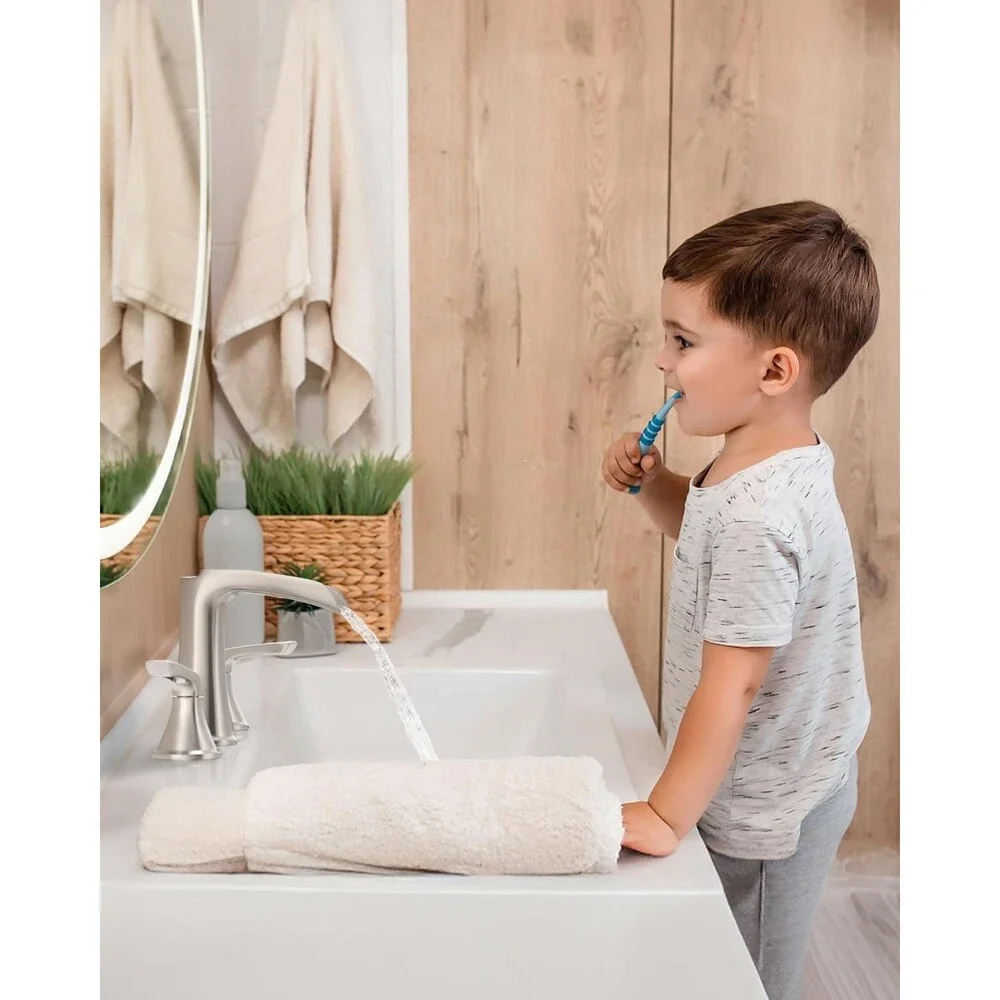 Brushed Nickel Widespread Bathroom Faucet 3 Hole Waterfall 8 Inch Sink Mixer
